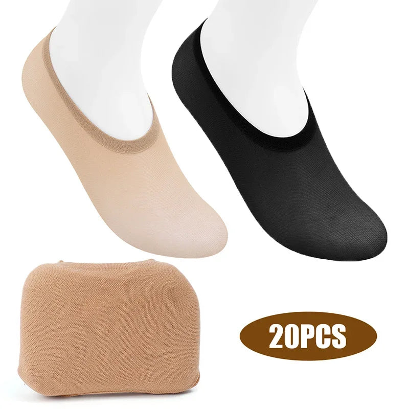 20pcs Non-slip Invisible Socks Slippers Seamless Ice Silk Ankle Boat Socks Summer Thin Solid Casual Breathable No Show Socks