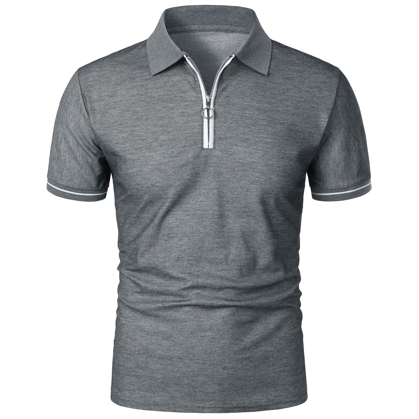 Men's polo shirt color matching short-sleeved zipper lapel T-shirt casual shirt