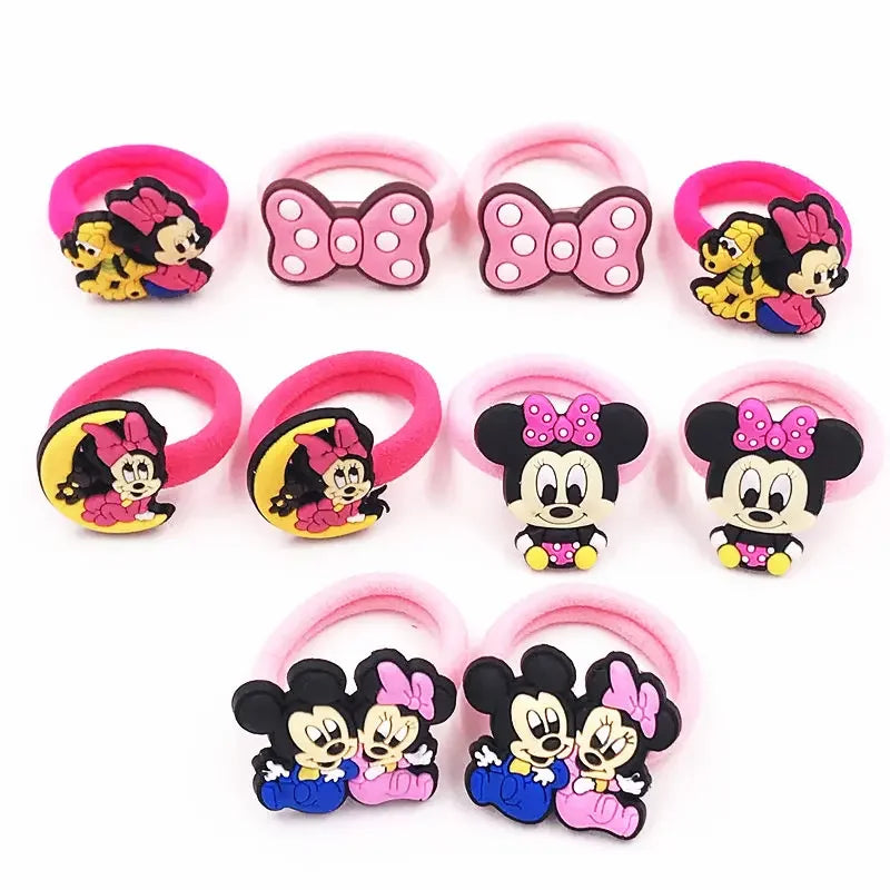 10PCS Mickey Minnie Disney Elastic Hair Rubber Band Headband Hair Accessories Girls Cartoon Hair Gum Hair Bows Korean