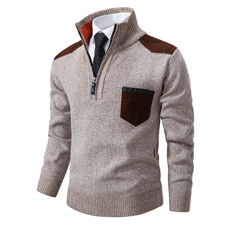 Pullover Men Sweater Cashmere Thick Polo Shirts Korean Half Zipper Cold Blouse Stand Collar Autumn Winter Outerwear Luxury Cloth