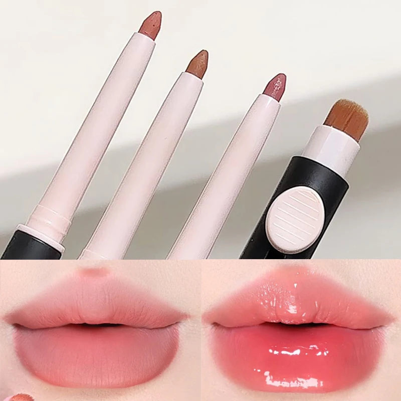 Waterproof Matte Lipliner Pencil with Brush Sexy Nude Brown Contour Tint Lipstick Lasting Non-stick Cup Lip Liner Lips Makeup