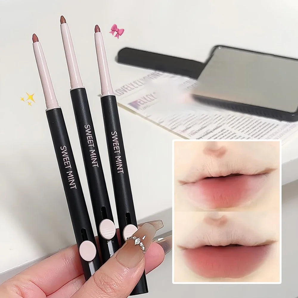 Waterproof Matte Lipliner Pencil with Brush Sexy Nude Brown Contour Tint Lipstick Lasting Non-stick Cup Lip Liner Lips Makeup