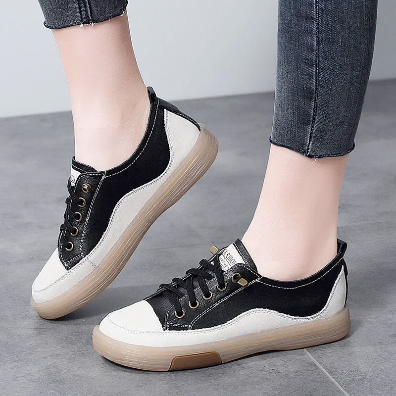 Summer Outdoor Women Jogging Casual Shoes Cow Leather Soft Sole Slip-on Flat Loafers Ladies Sneakers Breathable Walking Trainers