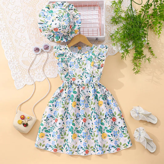 Kids Girls Clothes Summer Short Sleeve 2 Pcs Set Girls Dress Korean Fashion Casual Floral Birthday Children Dress 3 4 5 6 7 Year