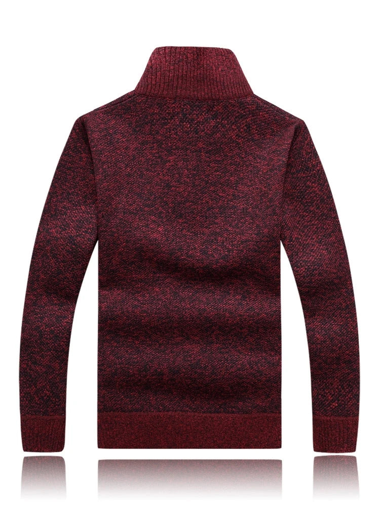 Men's Fleece Thicker Sweater Half Zipper Turtleneck Warm Pullover High Quality Male Slim Knitted Wool Sweaters For Spring