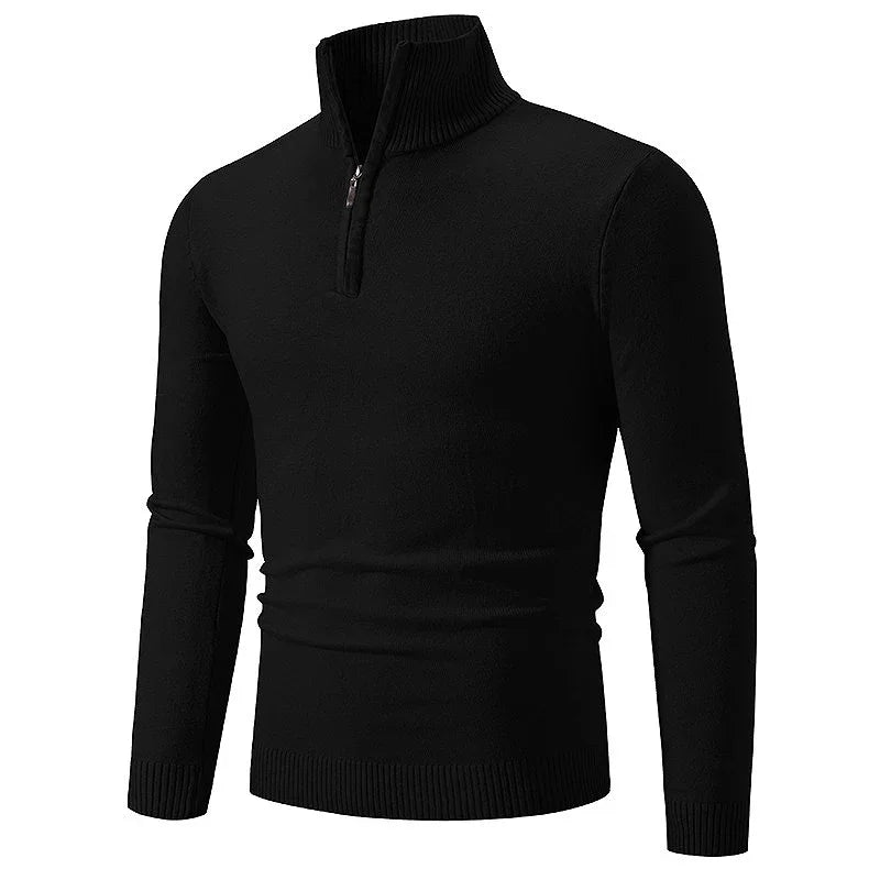 Men's Long Sleeve Streetwear Half Zipper Pullovers Autum Stand Collar Turtleneck Knitted Sweater Solid Color Breathable Coats