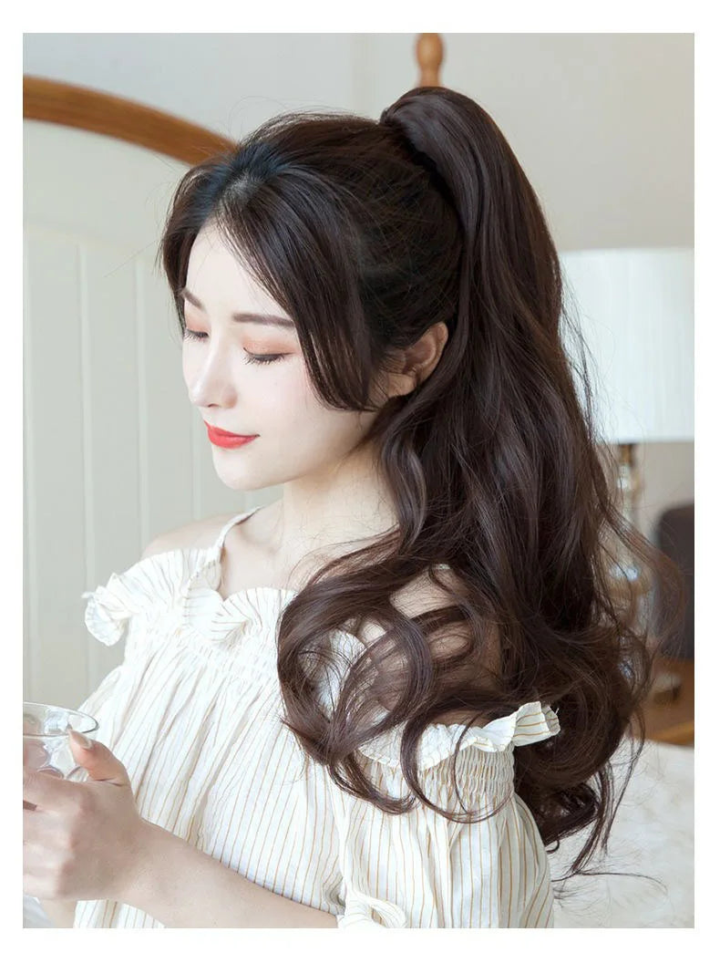 19Inch 26Colour Curly Ponytail Clip in Claw Hair Extension Natural Looking Synthetic Hairpiece for Women Claw Curly Ponytail Wig