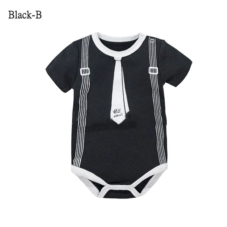 Newborn Baby Clothing Summer Gentleman Rompers 0-12M Infnat Boys Cotton Jumpsuit Male Bebe Body Clothes Tie Print Short Sleeve