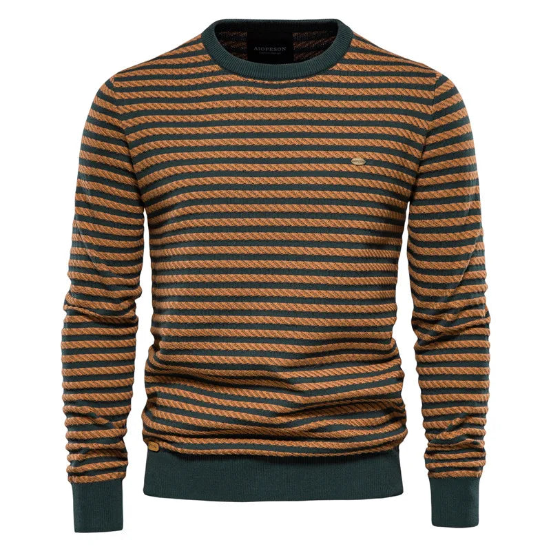 Men's Pullover Round Neck Stripe Color Blocking High-quality Warm Sweater Style Sweater Fashion Casual Stripe Men's Sweater