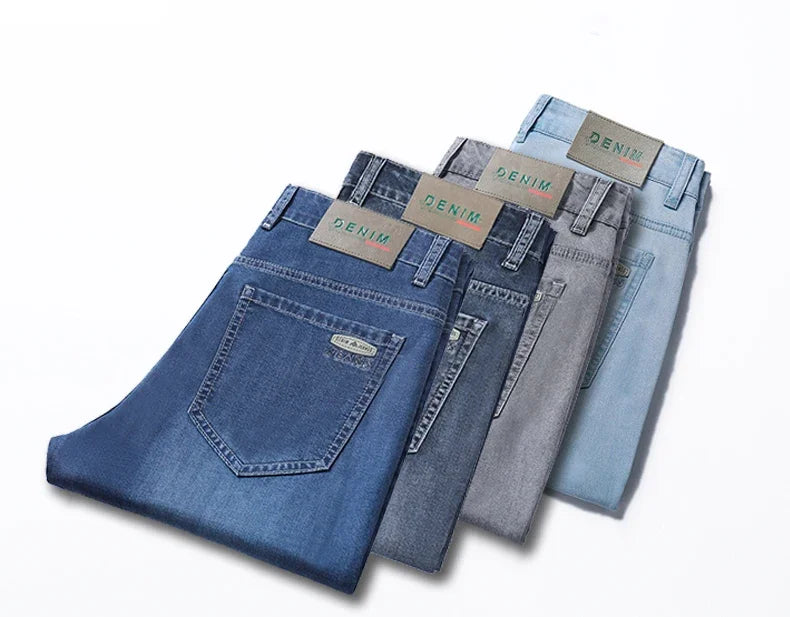 Summer Thin Lyocell Men's Slim Fit Casual Jeans Brand Clothing Stretch Straight Loose Fashionable Casual Denim Trousers Male