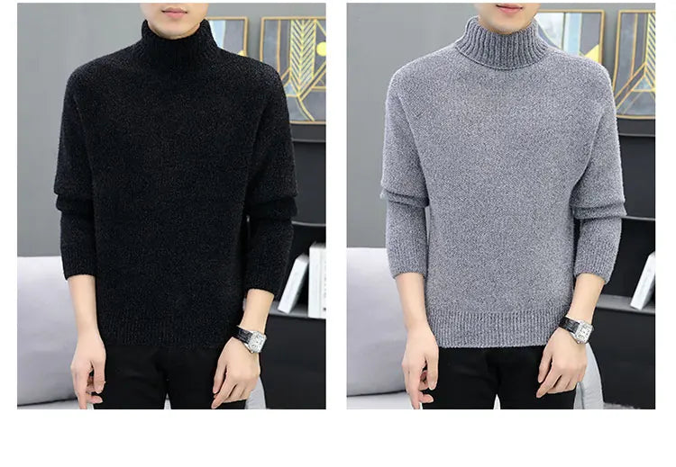 2024 Men Brand High Neck Knitted Pullover New Arrivals Male Fashion Streetwear Casual Slim Solid Color Turtleneck Sweater Male