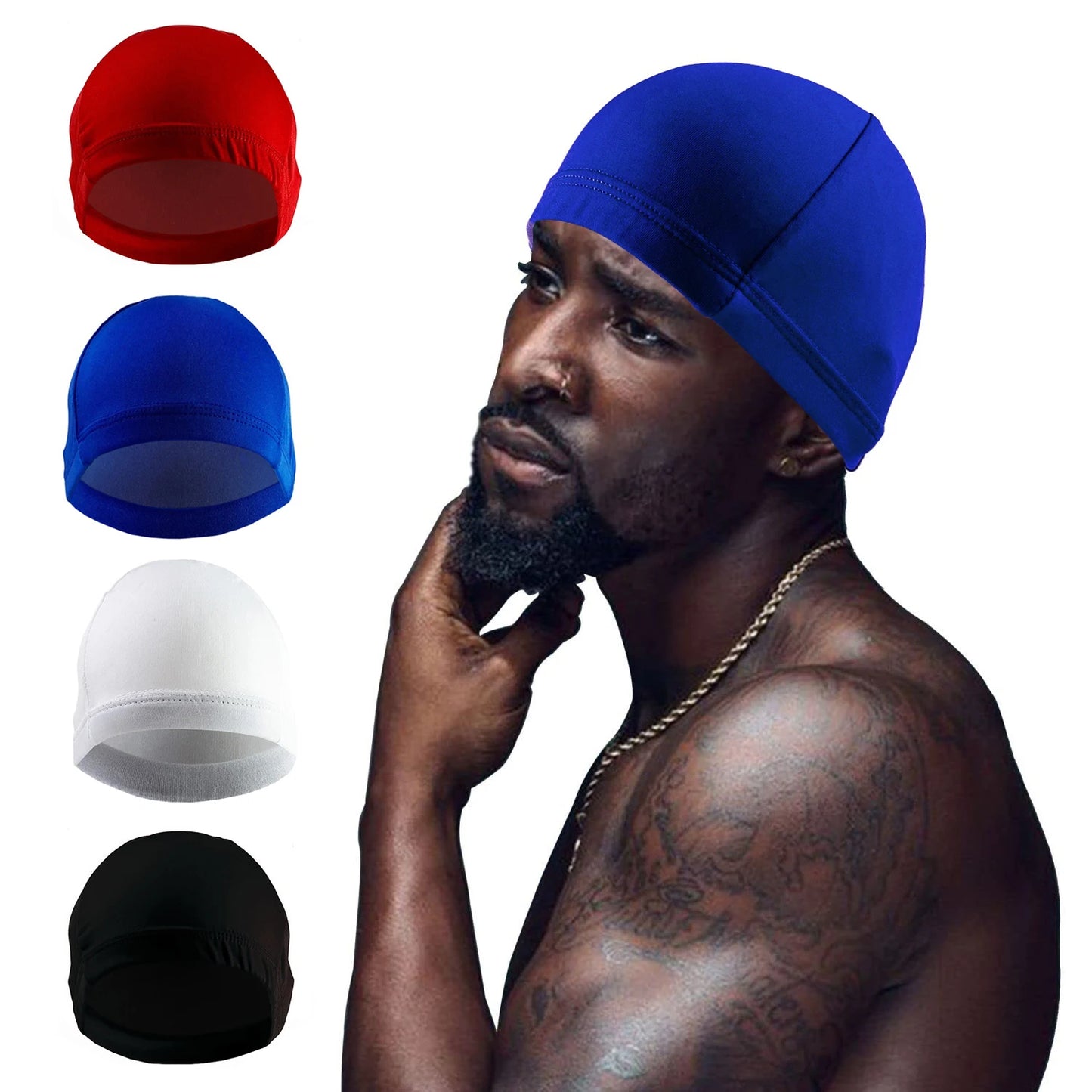 Spandex Dome Cap Wide Band Wig Satin Breathable Wave Cap For Men