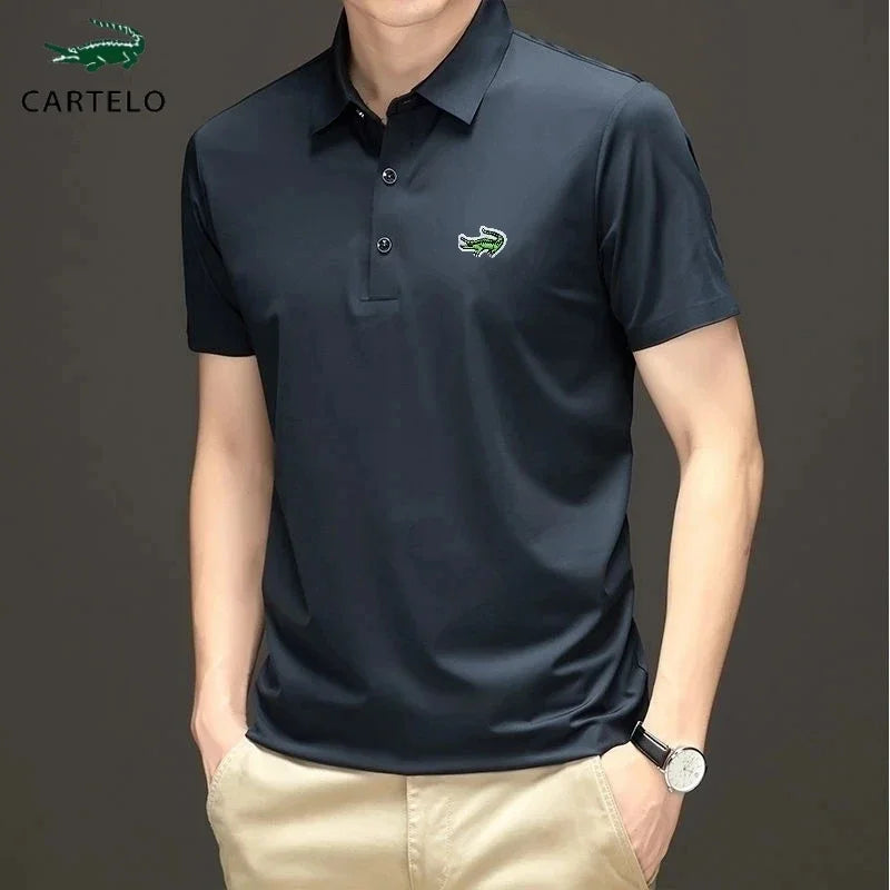 Men's Embroidered Mulberry Silk Polo Shirt New Spring/Summer Thin Fashion Business Casual Ice Cool Silk Short Sleeve T-shirt