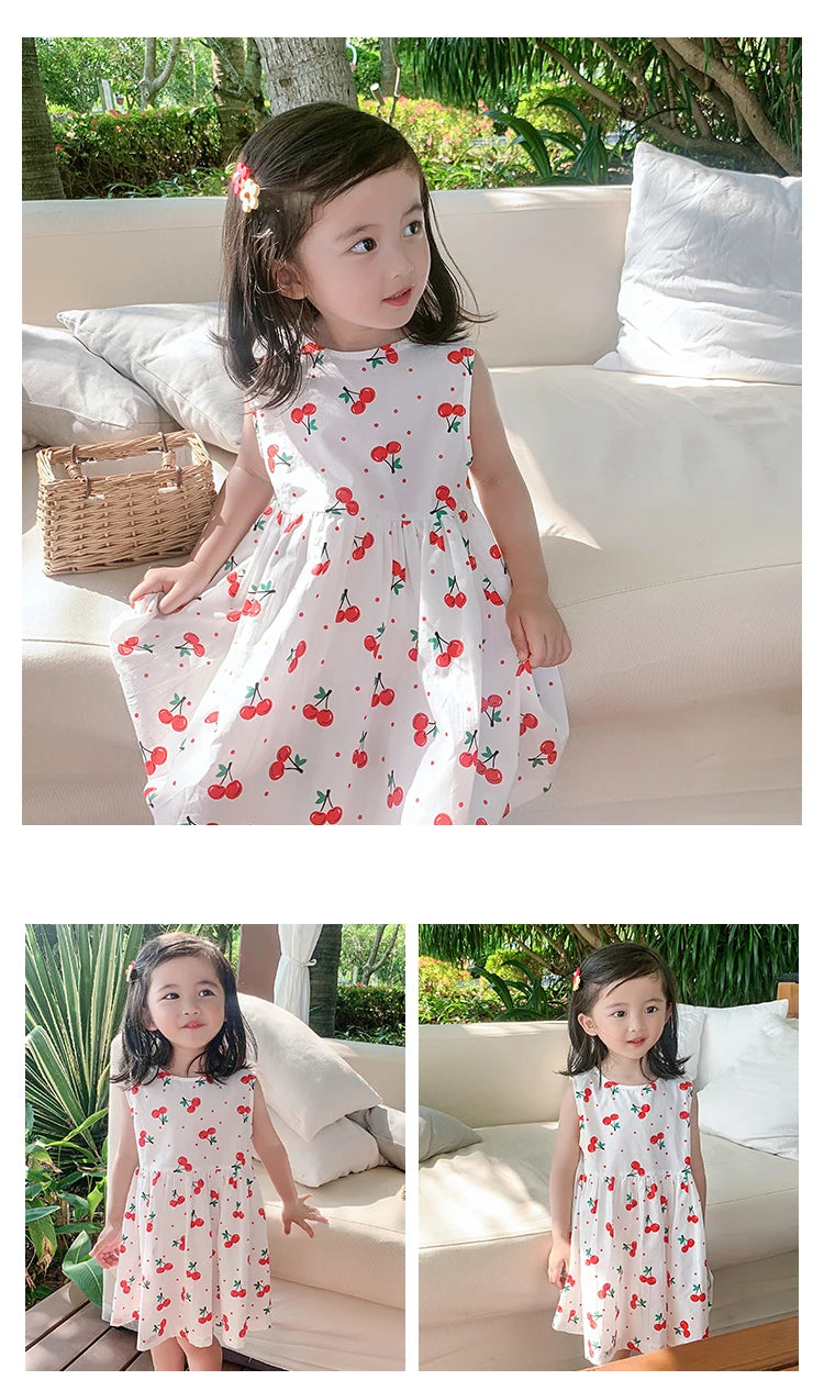 Girls Dress Summer Floral Pattern Children'S Skirt 100% Cotton Sundress Cute Comfortable Baby Beach Wear Kids Casual Clothes