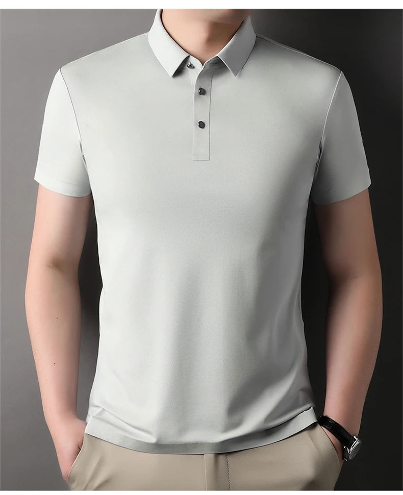 Summer Classic High Quality Solid Color Breathable Men's Short sleeved POLO Shirt Comfortable Ice Silk Casual Business T-shirt