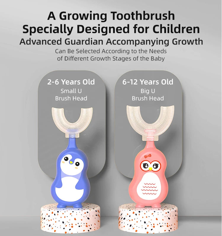 1/3 pcs U-shape Kids Toothbrush BPA Free 360-Degree Oral Cleaning Soft Silicone Brush Head for 6-12 years old baby