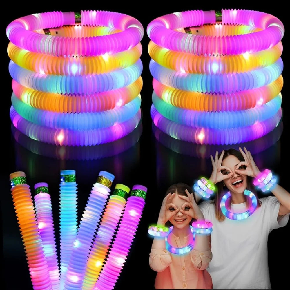 3 6 12 18PCS LED FlashTubeSensory Toy Adult Stress Relief ToyKids Autism Anti-Stress Plastic CorrugatedTube Squeeze Toy for Kids