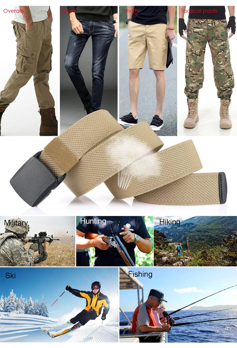 VATLTY Metal Free Men's Elastic Belt Strong Engineering Plastic Quick Release Nylon Buckle Unisex Stretch Belt Outdoor Girdles