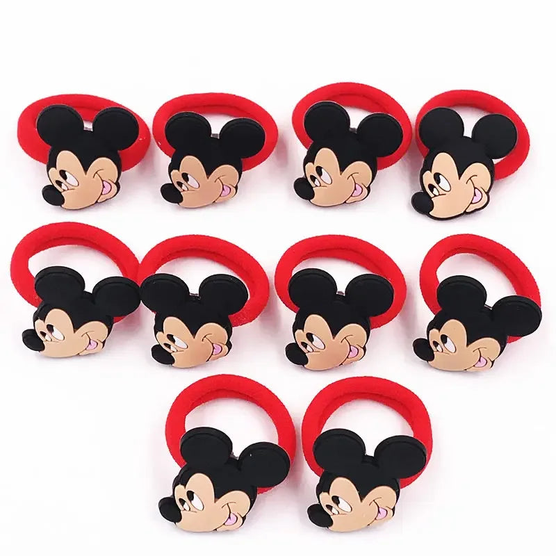 10PCS Mickey Minnie Disney Elastic Hair Rubber Band Headband Hair Accessories Girls Cartoon Hair Gum Hair Bows Korean