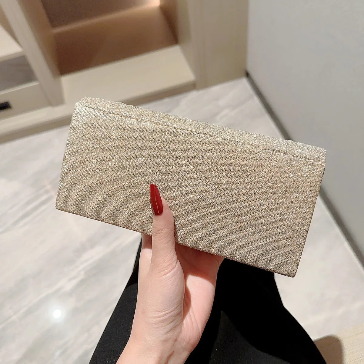 Women Lady Female Silver Evening Dinner Clutch Shiny Elegant Bag Shoulder Bag Handbag Glitter Purse Party Wedding Handheld Bag