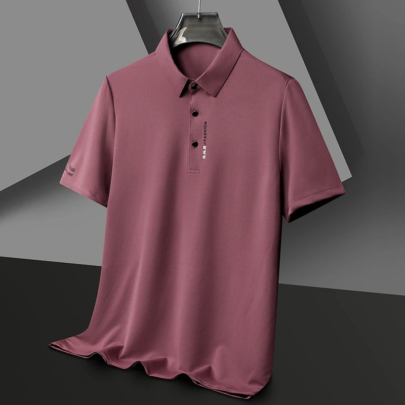 New Men's Short Sleeved Solid Color POLO Shirt Breathable and Comfortable Elastic Top