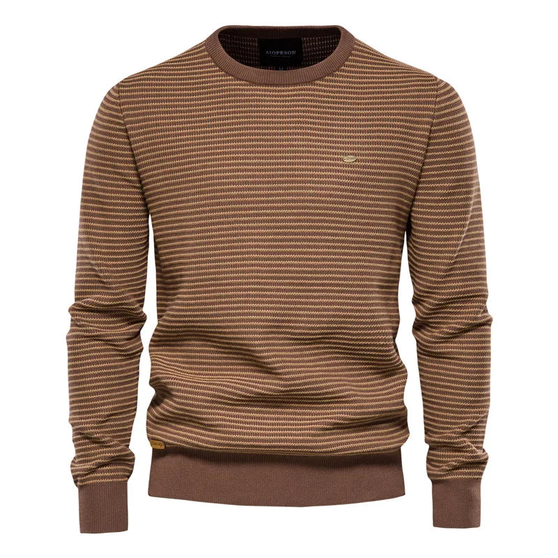 Men's Pullover Round Neck Stripe Color Blocking High-quality Warm Sweater Style Sweater Fashion Casual Stripe Men's Sweater