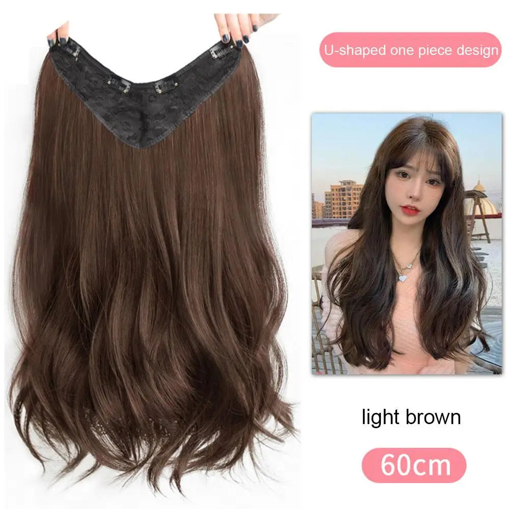 Women's V-shaped Micro-curly Long Hair Extension Synthetic Wig One-piece Hair Extension Piece Fluffy Increase Hair Volume