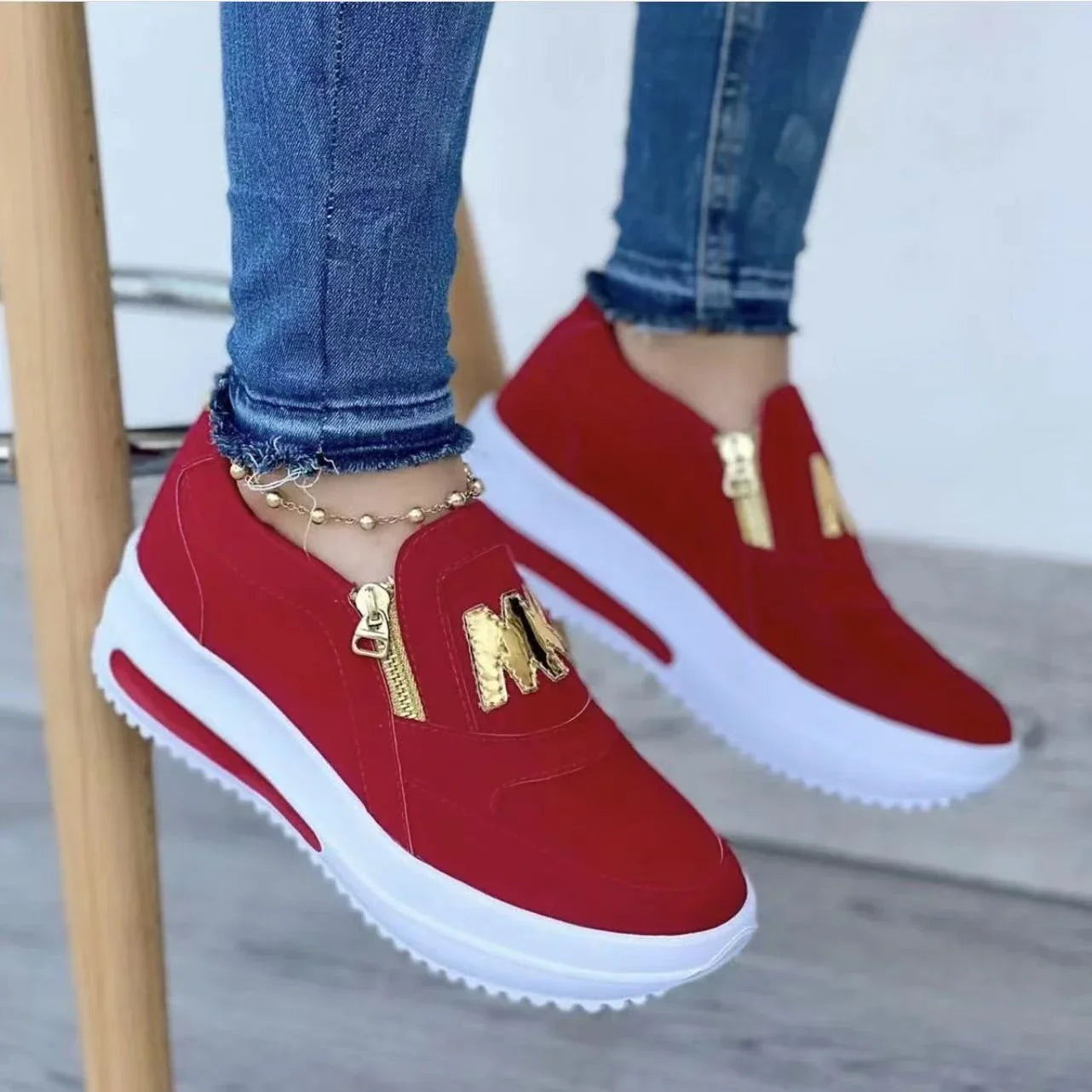 Women Autumn Sneakers Casual Double M Printed Side Zipper Platform Shoes Ladies Vulcanized Shoes Zapatillas De Mujer Women Shoes