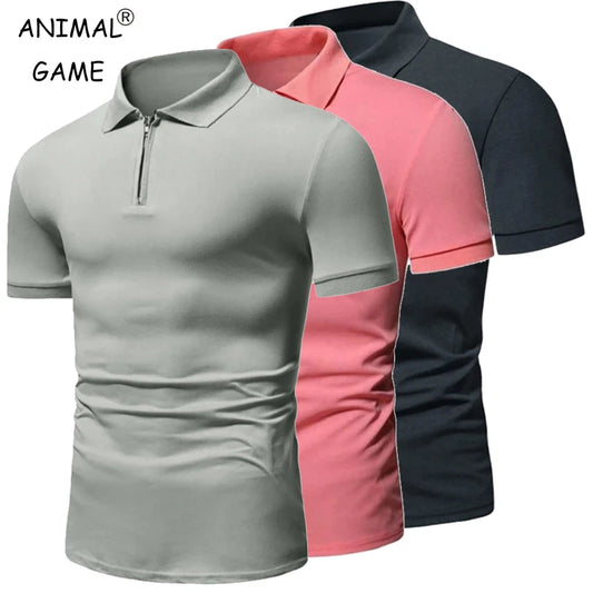 Summer Men's Short Sleeve Polo Shirts Zipper T Shirts for Men Lightweight Fitness Streetwear Breathable Lapel Solid Color Tops