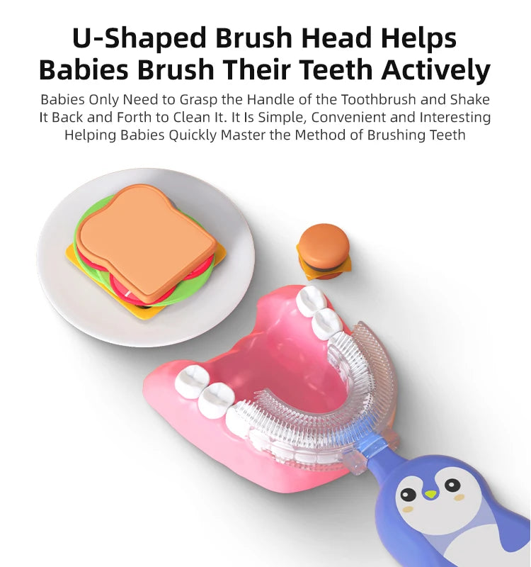 1/3 pcs U-shape Kids Toothbrush BPA Free 360-Degree Oral Cleaning Soft Silicone Brush Head for 6-12 years old baby