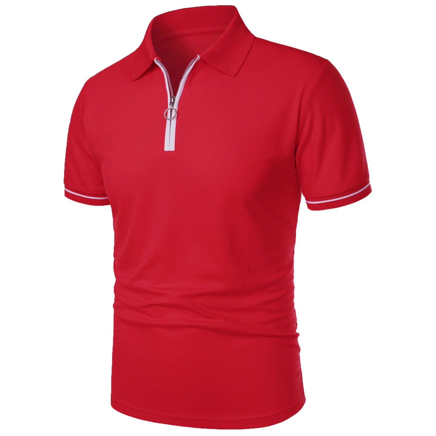 Men's polo shirt color matching short-sleeved zipper lapel T-shirt casual shirt