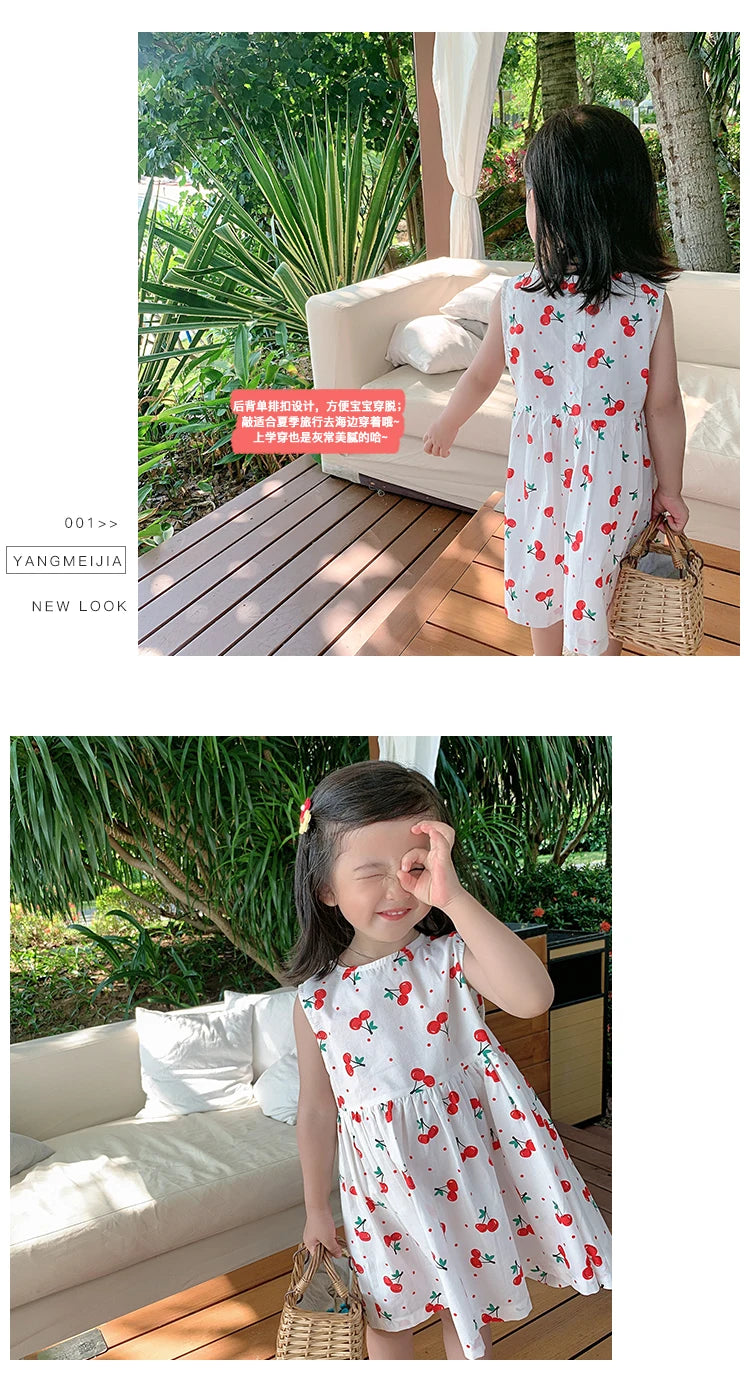 Girls Dress Summer Floral Pattern Children'S Skirt 100% Cotton Sundress Cute Comfortable Baby Beach Wear Kids Casual Clothes