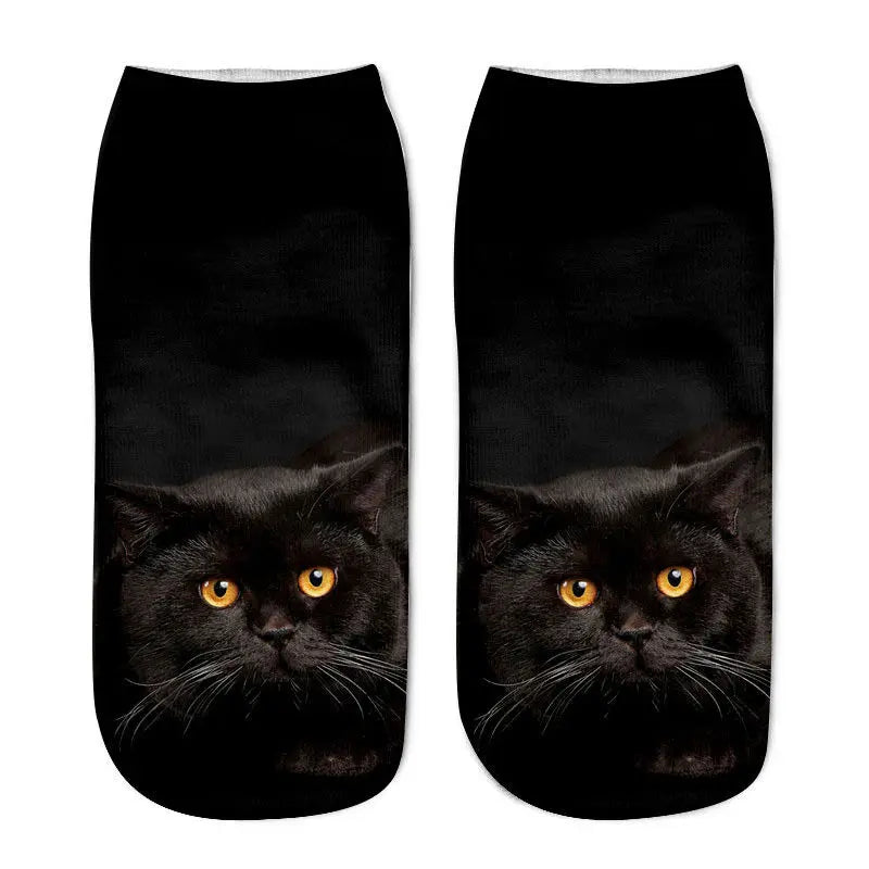 3D Print Funny Cute Cat Socks Cartoon Kitten Unisex Creative Colorful Multiple Cat Face Happy Low Ankle Socks Women Christmas