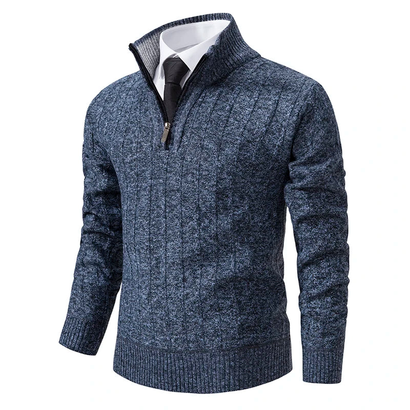 New Autumn and Winter Men's Half High Neck Sweater Hick Zipper Pullover Knit Shirt Slim Fit Solid Color Top for Men