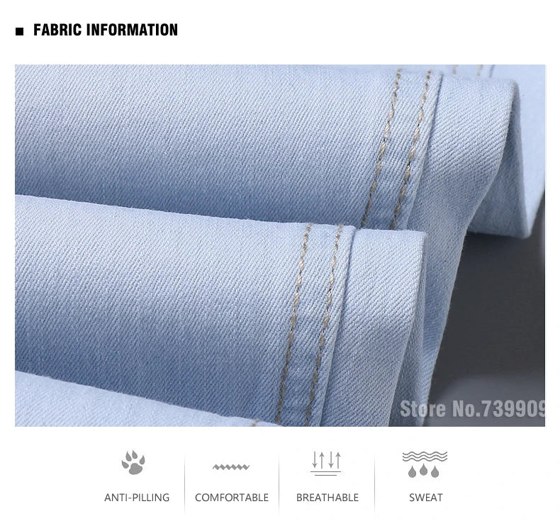 2023 Autumn New Men's Sky Blue Slim Stretch Jeans Classic Style Fashion Casual Denim Pants Male Brand Trousers