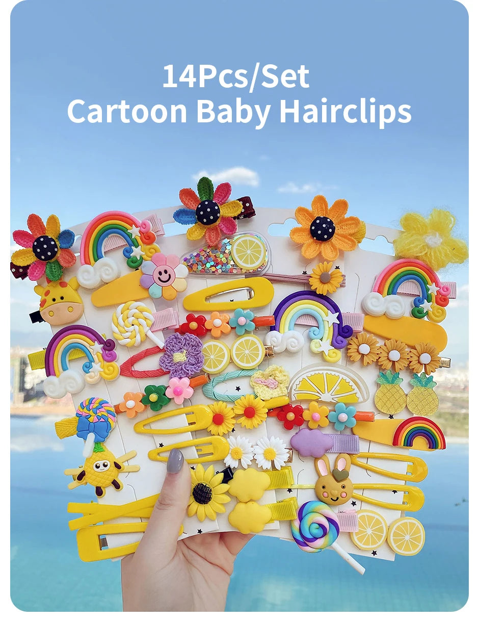 14Pcs Cartoon Baby Hair Clip Set Flower Fruit Baby Girl Barrettes Bangs Hairpins Kids Hair Accessories