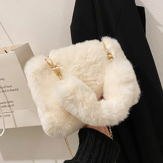 Autumn And Winter Plush Handbag For Woman New Small Chain Crossbody Bag Fashion Small Square Bag Single Shoulder Bag