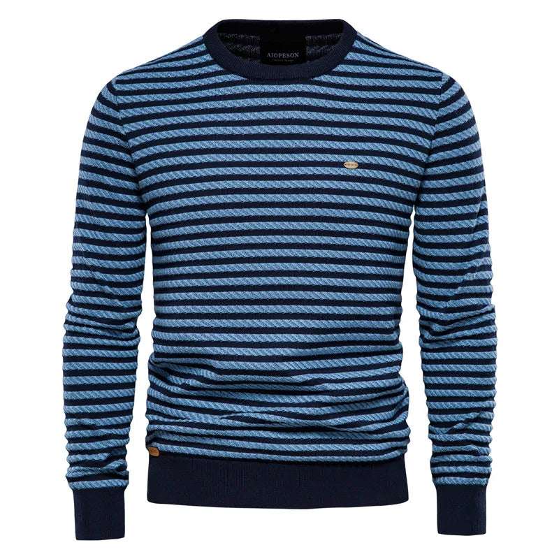 Men's Pullover Round Neck Stripe Color Blocking High-quality Warm Sweater Style Sweater Fashion Casual Stripe Men's Sweater