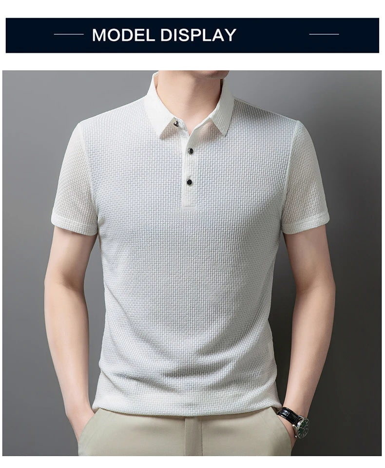 No Trace Of Ice Silk Polo Shirt Lapel Slim Business Casual Short-Sleeved T-Shirt Solid Color Buttons Summer Men's Clothing