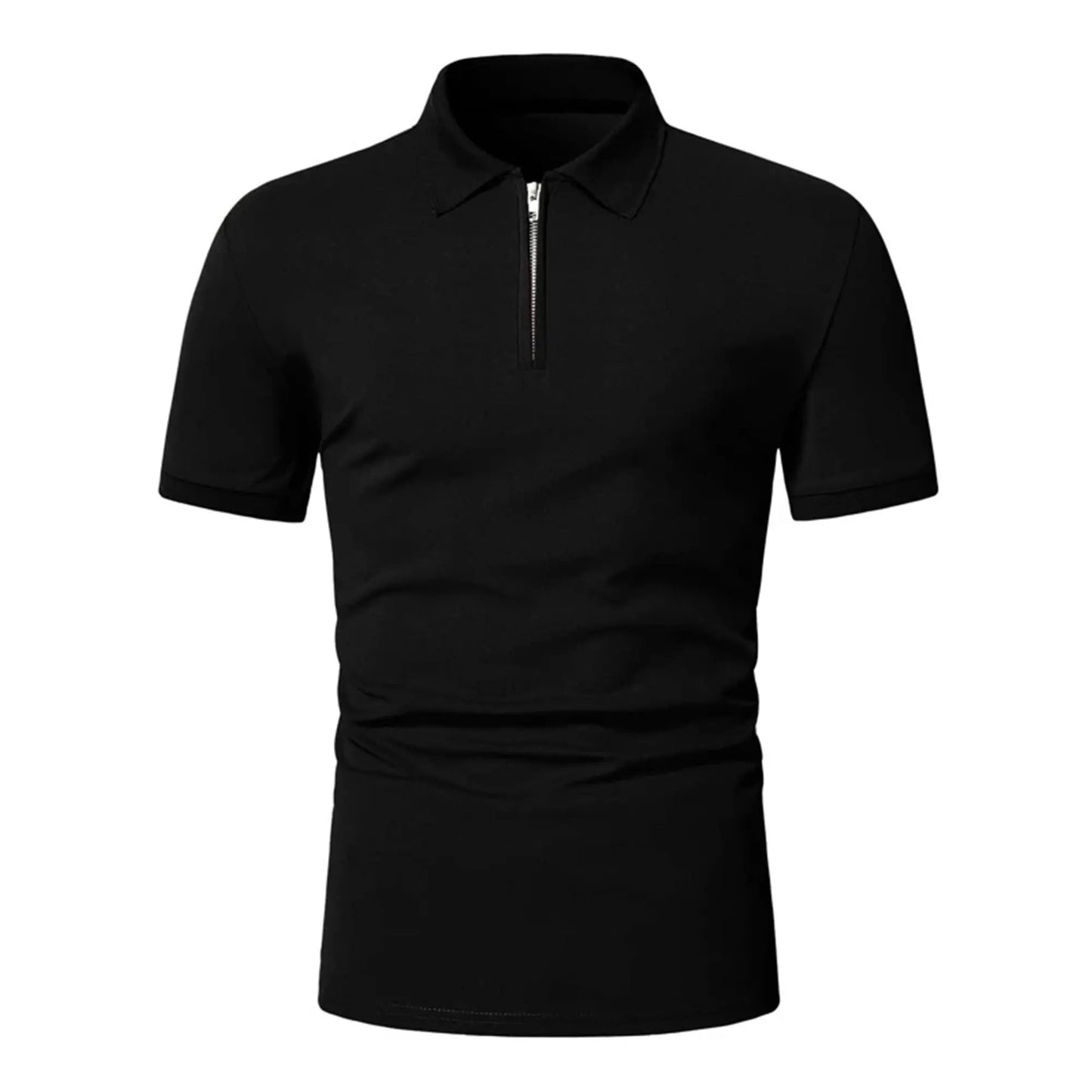 Men's polo shirt solid color short-sleeved zipper lapel T-shirt casual top