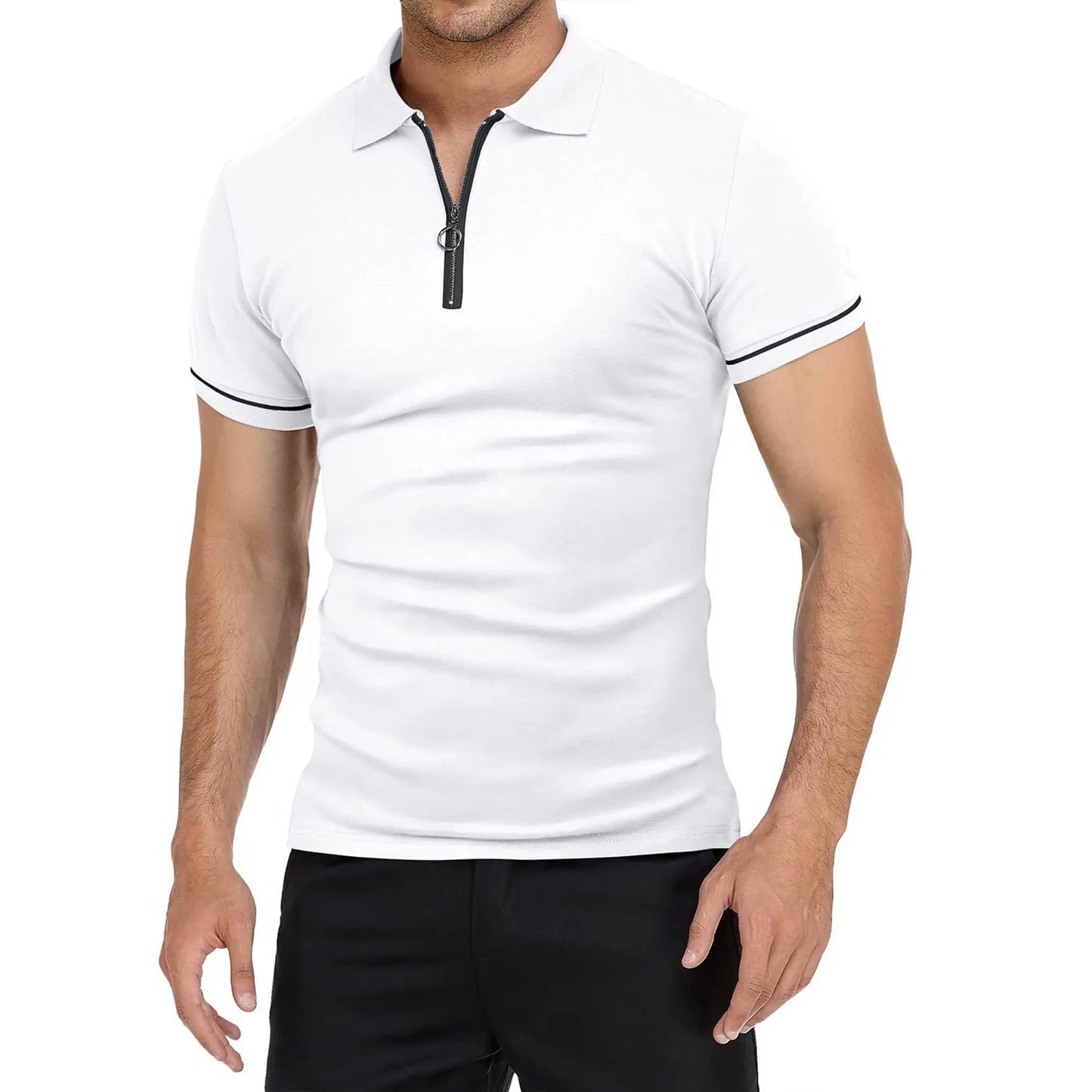 Men's polo shirt color matching short-sleeved zipper lapel T-shirt casual shirt