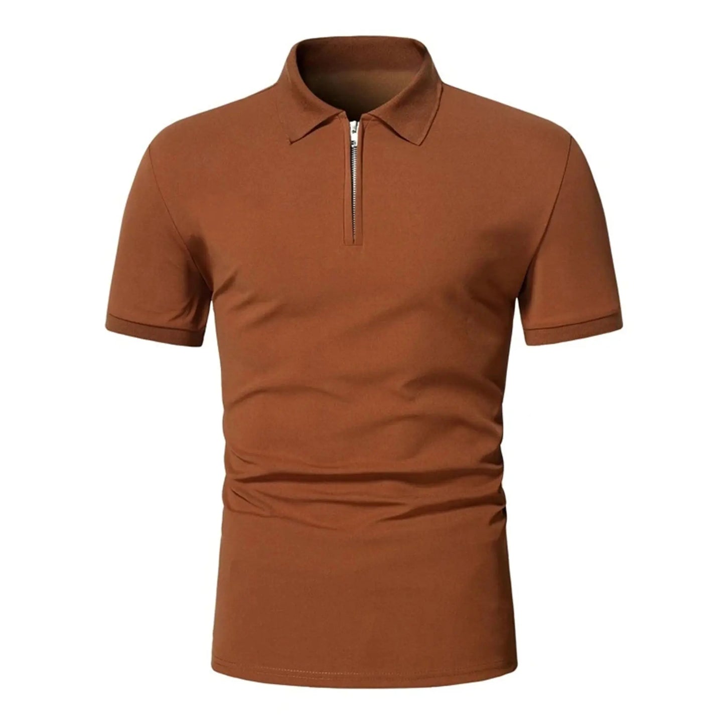 Men's polo shirt solid color short-sleeved zipper lapel T-shirt casual top