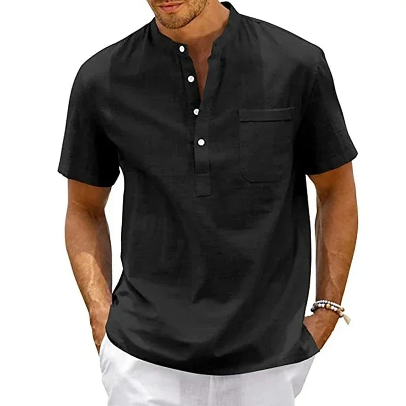 Summer New Men's Casual Slim Fit Polo Shirt Solid Color Breathable Button Short Sleeved Top Refreshing and Comfortable T-shirt