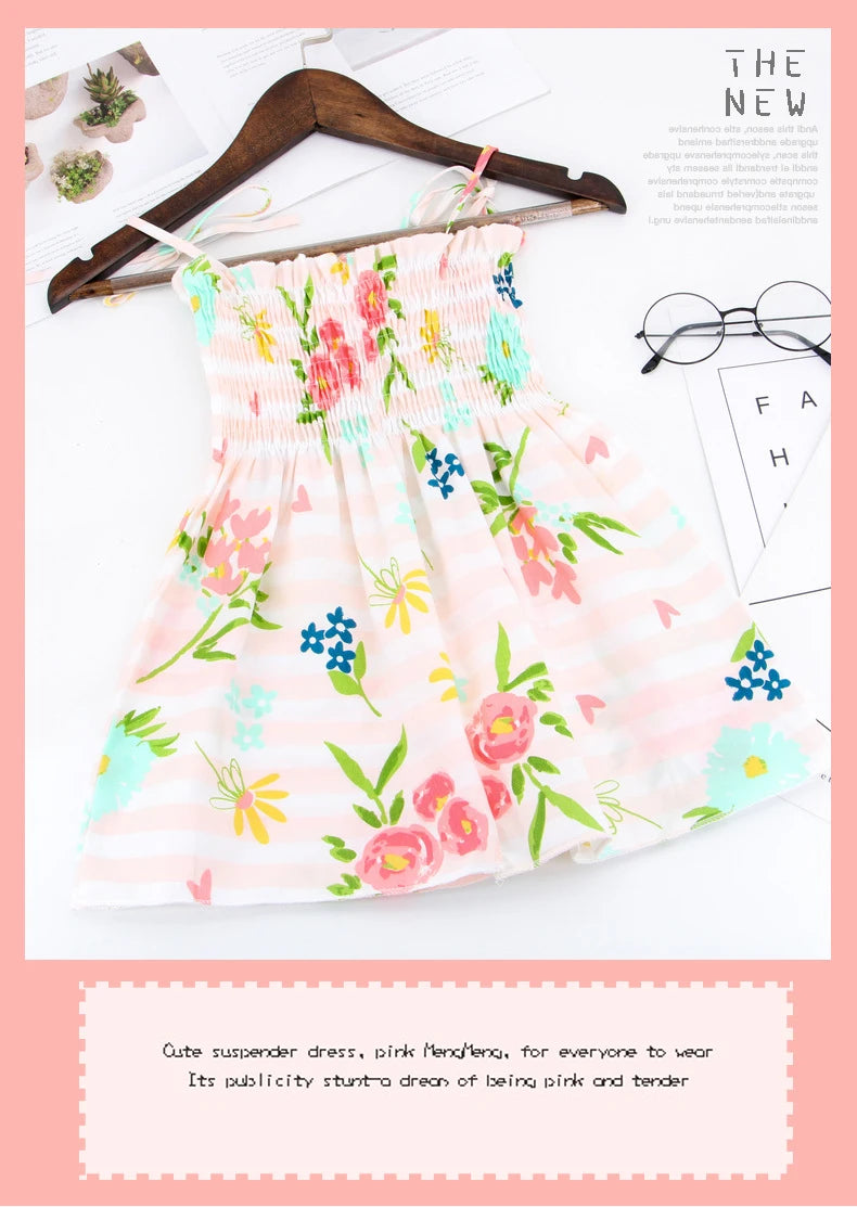 Children Girl Dress Summer Elegant Sling Princess Dresses Flower Print Kids Beach Sundress Casual Cotton Baby Girl Clothing