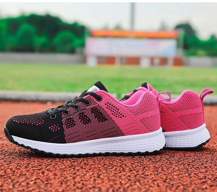 Women's Sneakers Breathable 2024 New Fashion Trainers Flat Woman Vulcanize Shoes Mesh Fabric Lace Up Female Footwear Shoes