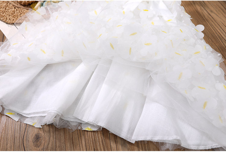 Children Girls' 3D Butterfly Suspender Dress 2023 Fashion Summer Baby Girl Fashion White  Princess Sleeveless Dress