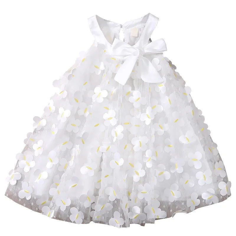 Children Girls' 3D Butterfly Suspender Dress 2023 Fashion Summer Baby Girl Fashion White  Princess Sleeveless Dress