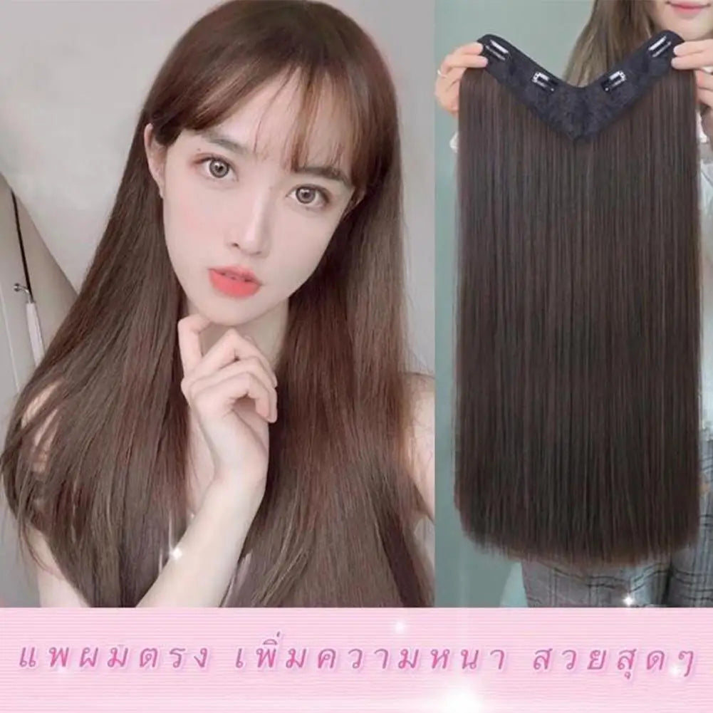 U-shaped Half Head Cover For Wigs Invisible And Traceless Black Long Straight Hair One Piece V-shaped Hair Extensions Front Wig