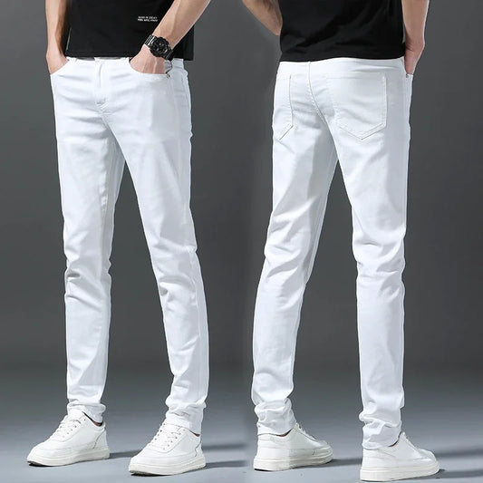 2024 New Spring Summer Men's Fashionable Solid Color Jeans Straight Stretch Stretch Slim Fit Classic Denim Trousers Male