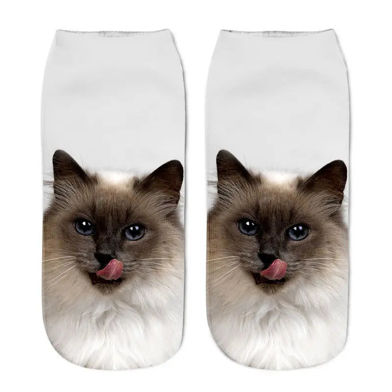 3D Print Funny Cute Cat Socks Cartoon Kitten Unisex Creative Colorful Multiple Cat Face Happy Low Ankle Socks Women Christmas